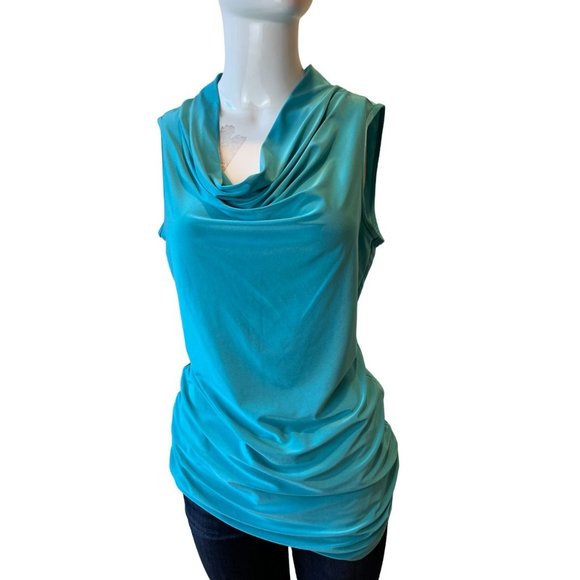 Dana Buchman Womens Common T-Shirt Cowl Neck Sleeveless Sky Blue Size Small - Picture 3 of 8